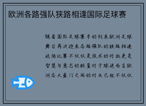 欧洲各路强队狭路相逢国际足球赛
