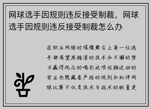 网球选手因规则违反接受制裁，网球选手因规则违反接受制裁怎么办