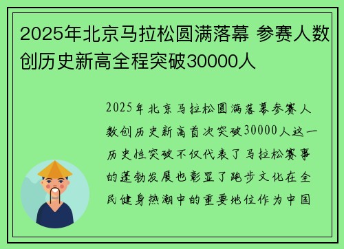 2025年北京马拉松圆满落幕 参赛人数创历史新高全程突破30000人