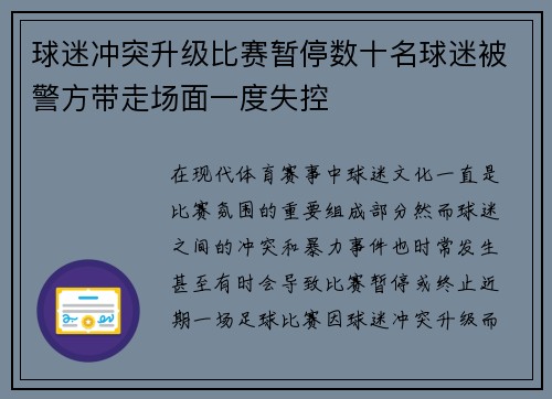 球迷冲突升级比赛暂停数十名球迷被警方带走场面一度失控
